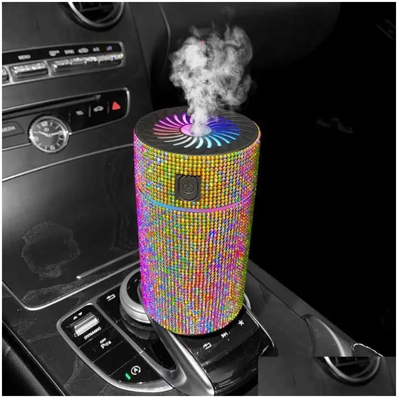 Other Interior Accessories Luxury Diamond Car Diffuser Humidifier With Led Light Air Purifier Aromatherapy Freshener Accessories Drop Dhdsu