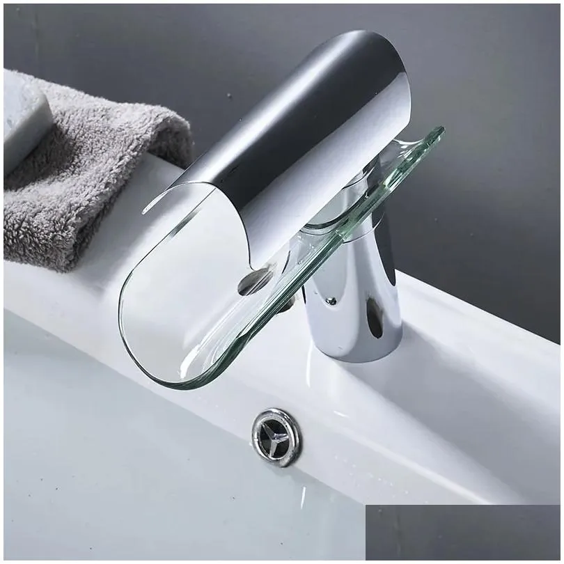 bathroom sink faucets basin faucet glass torneira orb chrome nickel waterfall tap single handle cold banheiro