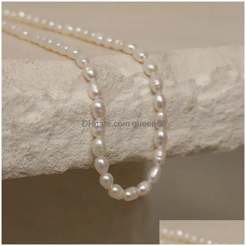 Chokers Wholesale Real Freshwater Pearl Choker Necklaces For Women Irregar Pearls Beads Chains Casual Accessorieschokers Drop Deliver Dhh3E