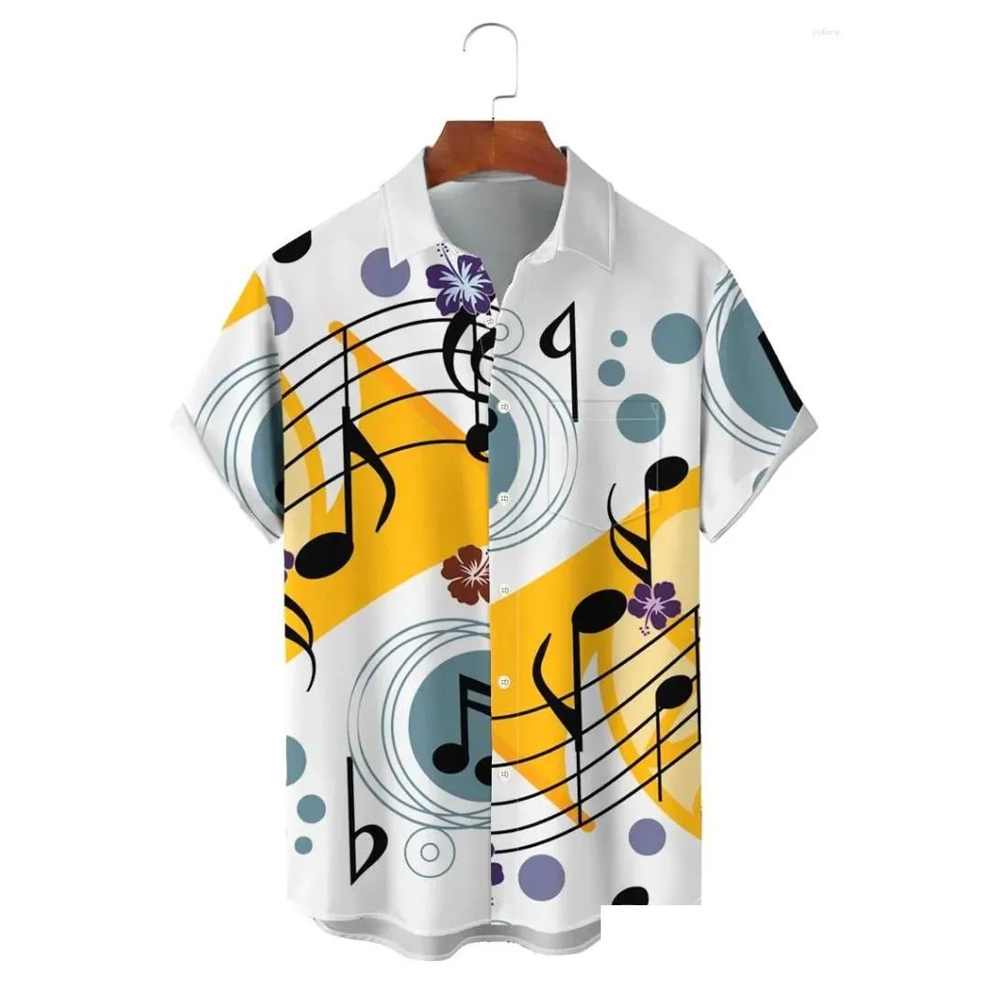 men`s dress shirts hawaiian shirt for men/women summer mens music note print y2k streetwear t-shirt short sleeve oversized