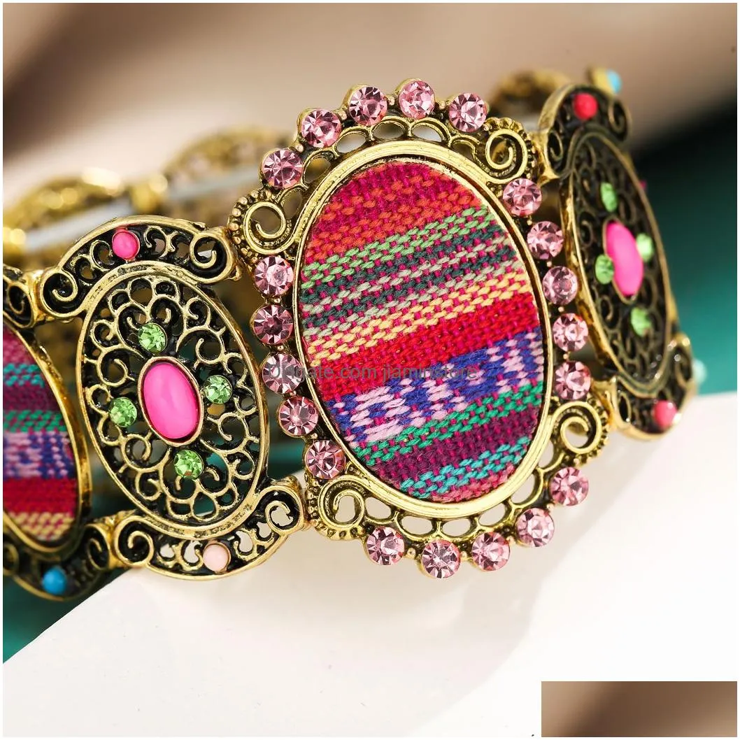 Bangle Vintage Oval Style With Colorf Rhinestone Elastic Band Bracelet Hollow Acrylic Bangle For Women Men Jewelry Drop Delivery Jewe Dha5J