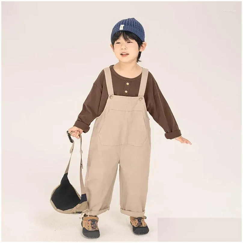 trousers children clothing boys suspenders pants 2024 fashionable korean style loose casual solid color full length for