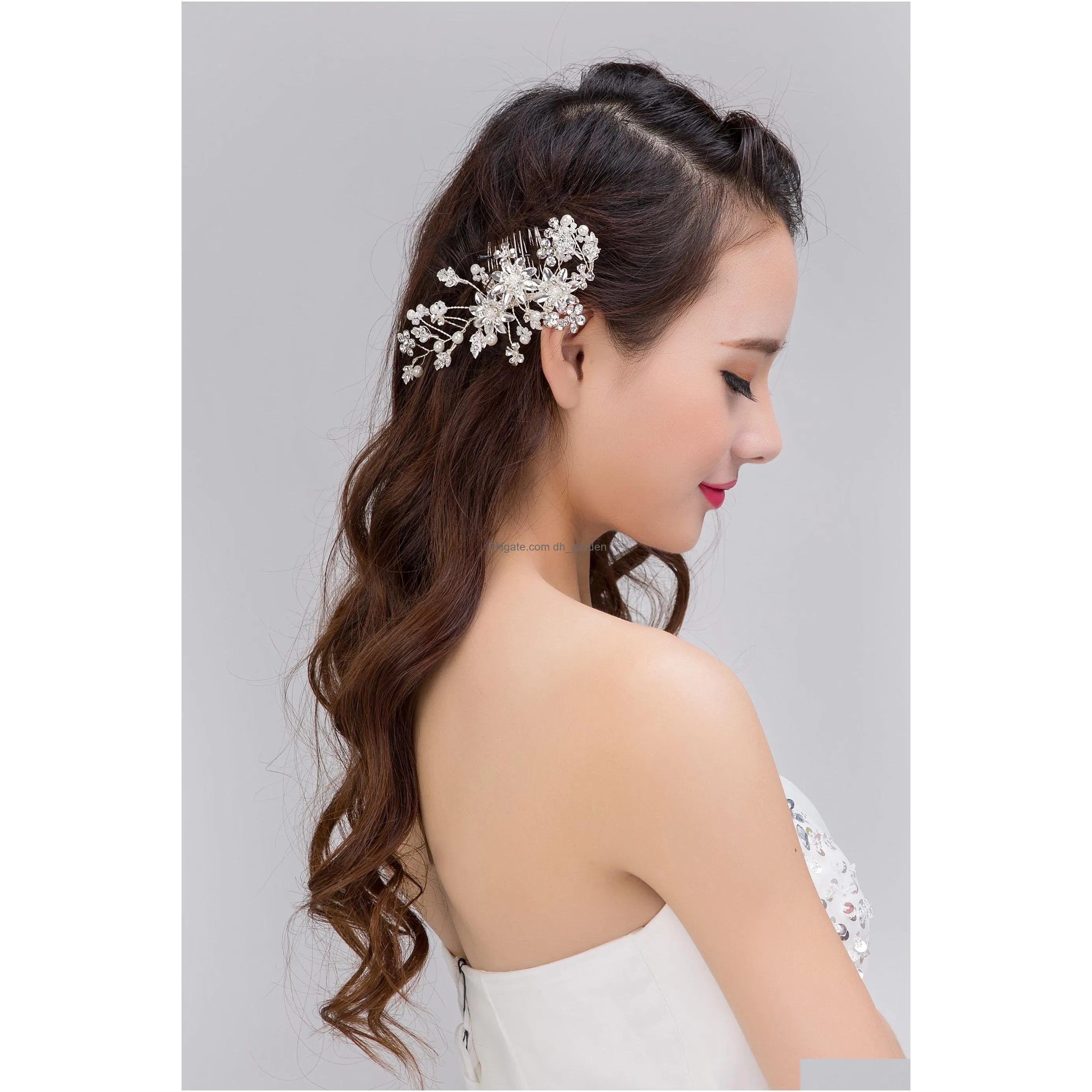 Simulated Pearl Handmade Hair Comb Headpiece with Copper Wire and Alloy Flower Style Bridal Wedding Jewelry Gifts