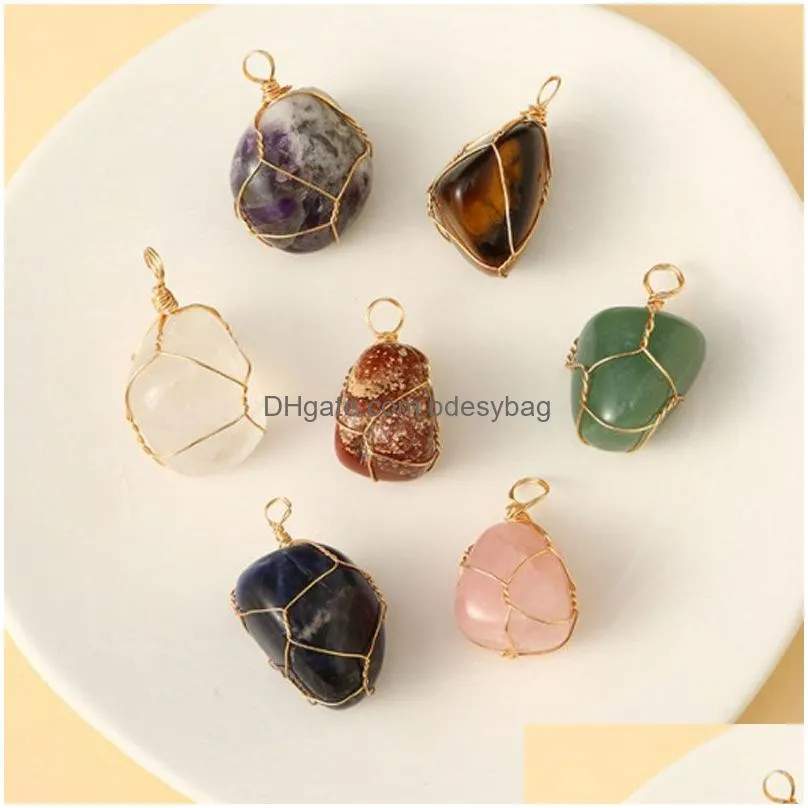 Irregular Natural Crystal Stone Gold Plated Pendant Necklaces For Women Girl Men Party Club Decor Jewelry With Chain