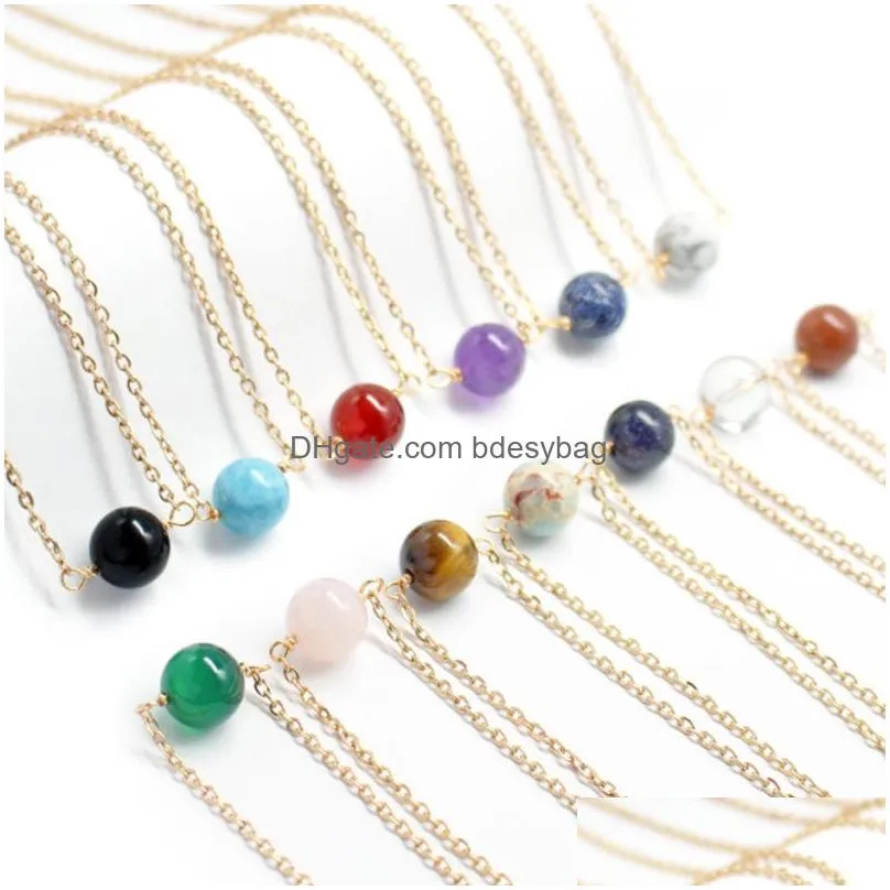 12mm Natural Crystal Stone Handmade Beaded Pendant Necklaces With Chain For Women Girl Party Club Decor Lucky Jewelry
