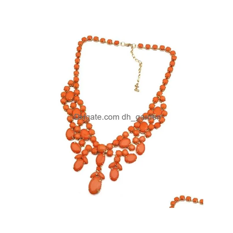 New Fashion Gold Metal Resin Gem Stone Charming Choker Bib Necklace 8colors women jewelry