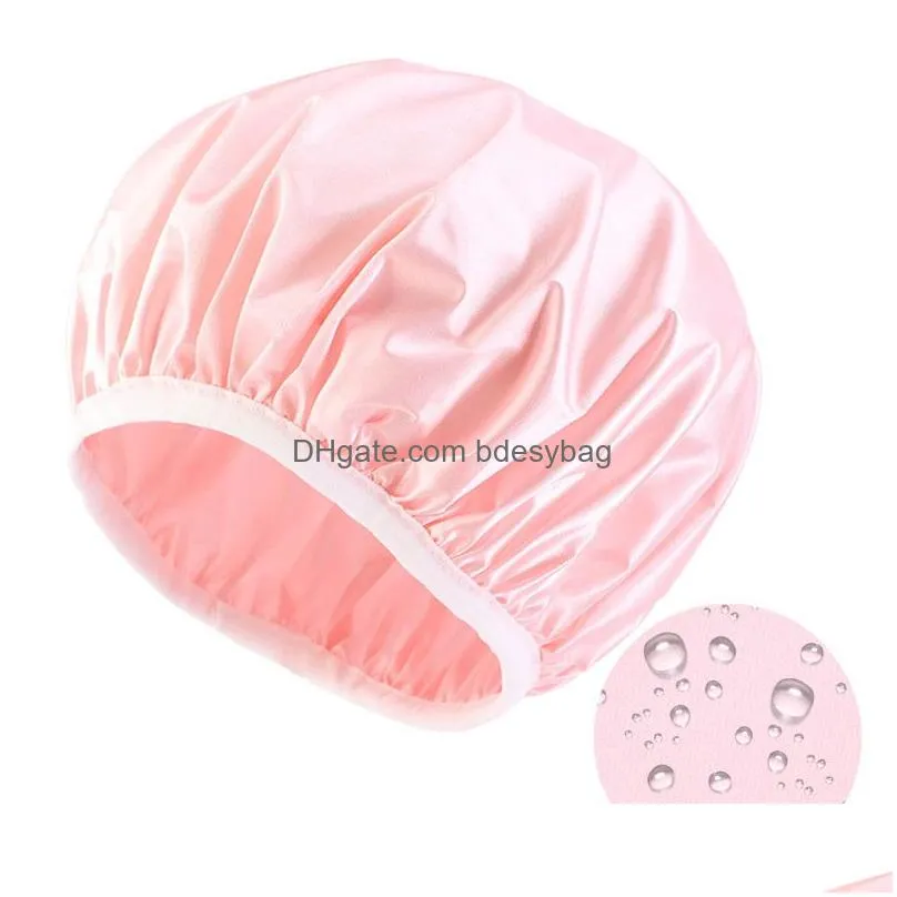 Solid Color Waterproof Satin Bath Hat Beanie For Women Men Elastic Work Caps Hair Care Decor Fashion Accessories