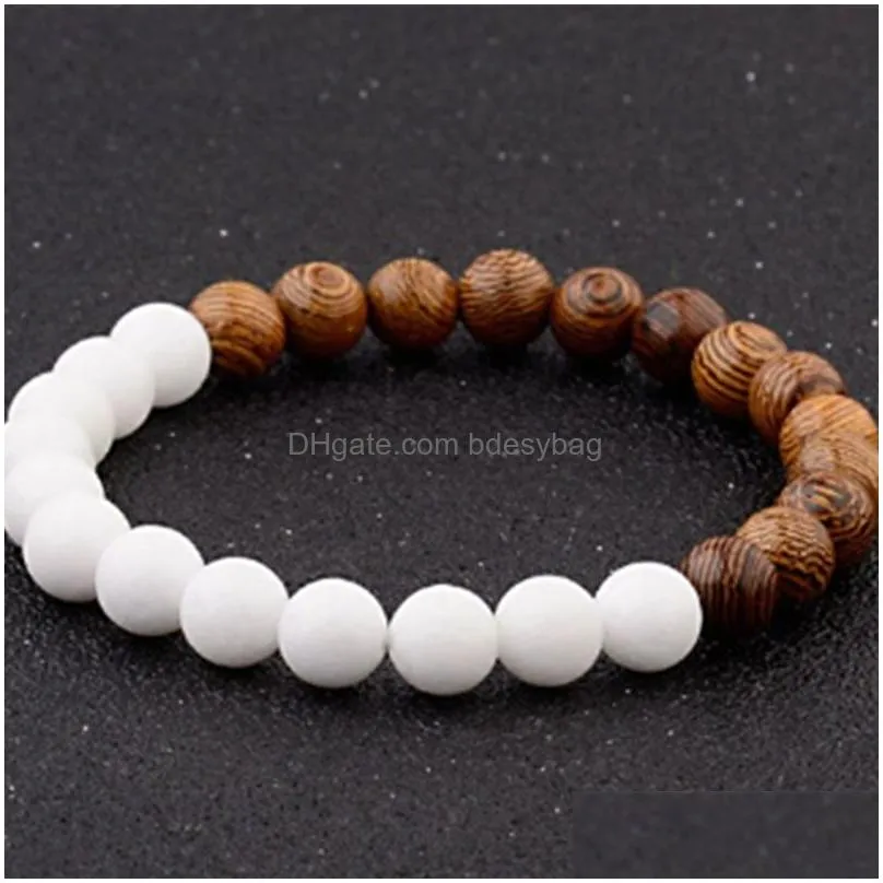 8mm Natural Wooden Stone Handmade Beaded Strands Charm Bracelets For Women Men Fashion Elastic Jewelry