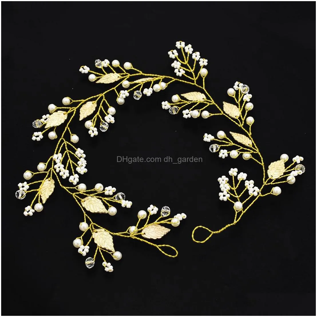 US Warehouse simple alloy small leaf pure handwork bride hair ring hair band beaded crystal beads wedding accessories Jewelry Gift