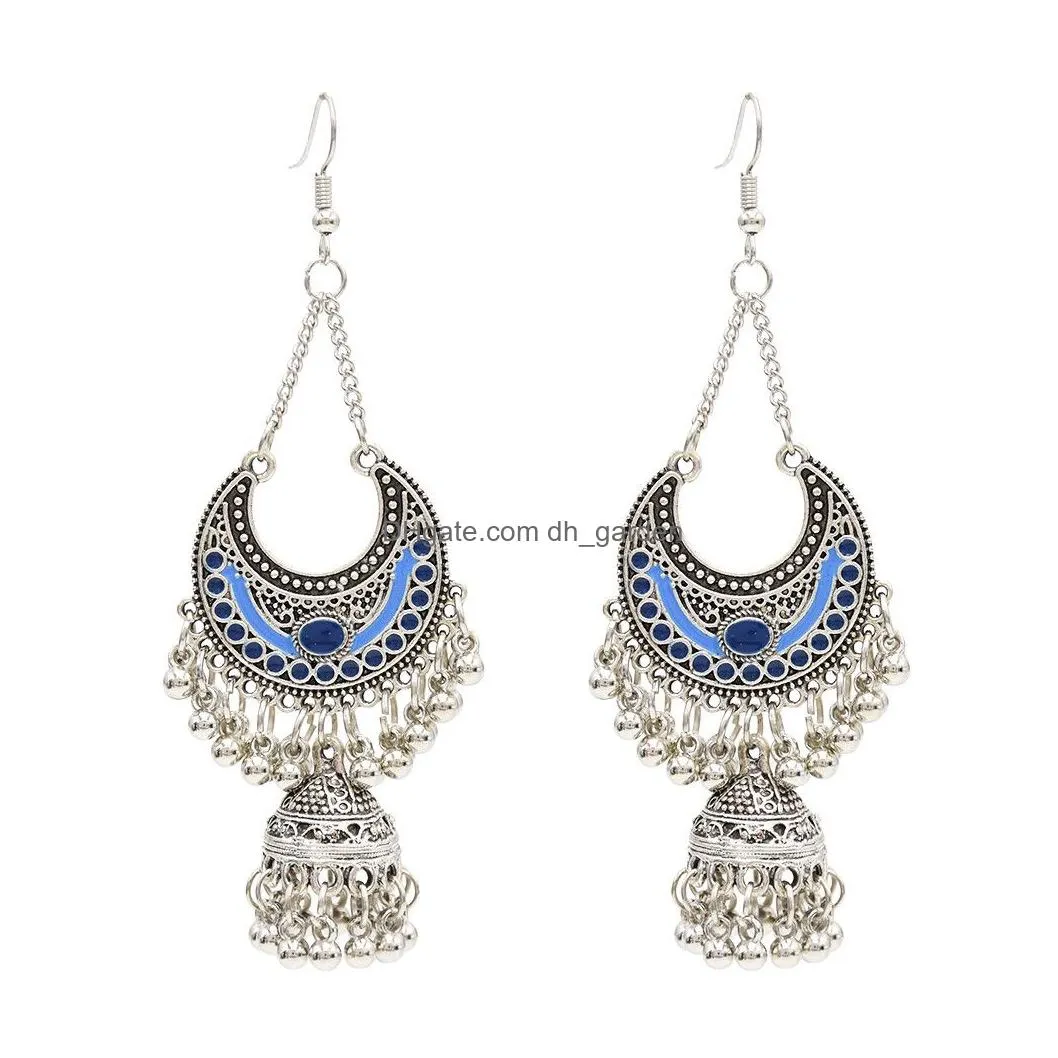 Fashion 6 Colors Vintage Silver Tassel Drop Dangle Earrings For Women Jewelry Gift