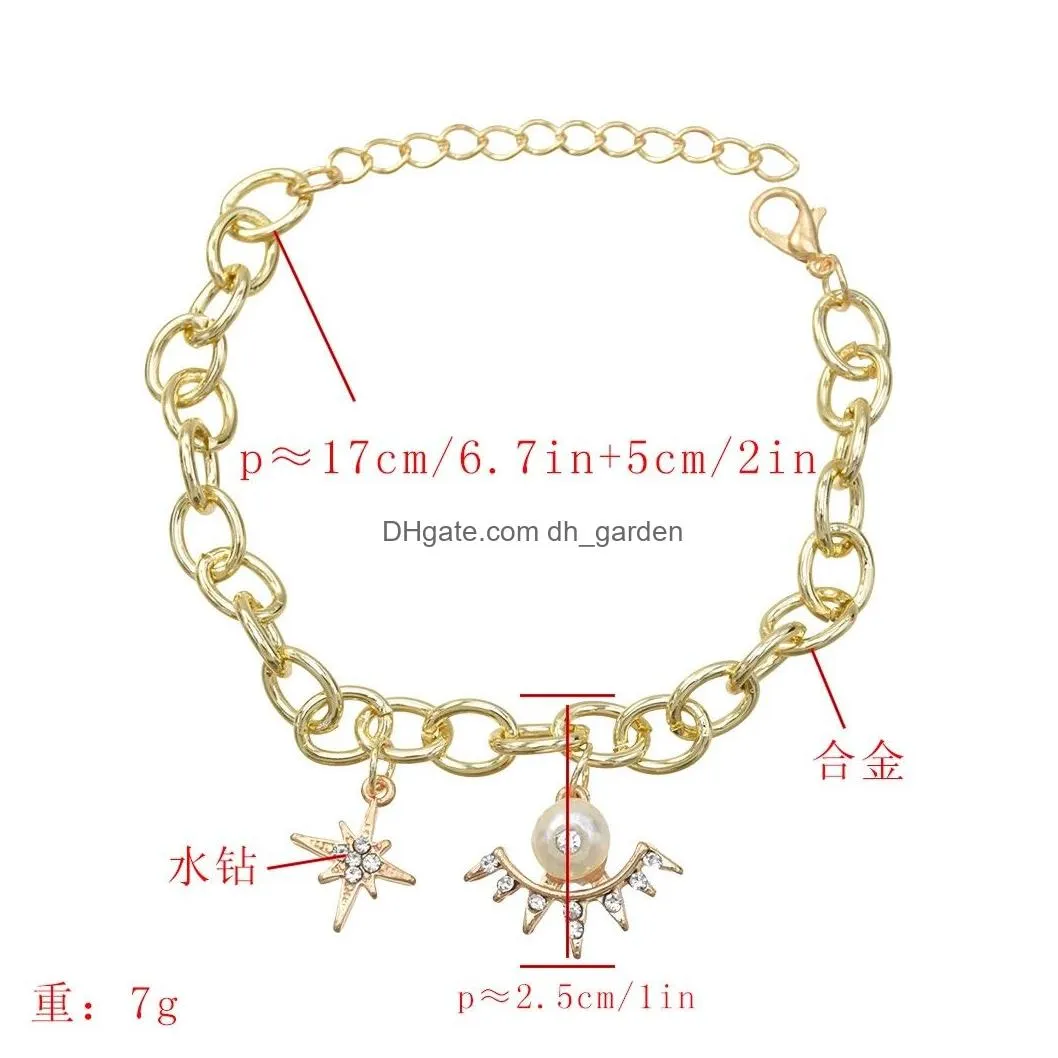 Korean Gold Chain Geometric Pearl Pendant Bracelet With Rhinestone For Women Party jewelry