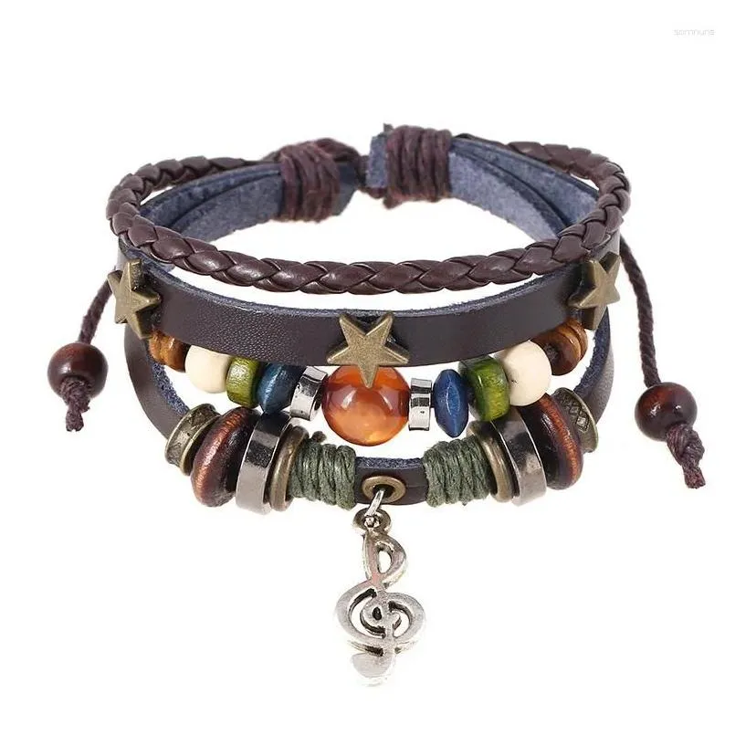 charm bracelets iridescent bracelet  vintage style bangle note pendant genuine leather jewelry beads accessories birthday