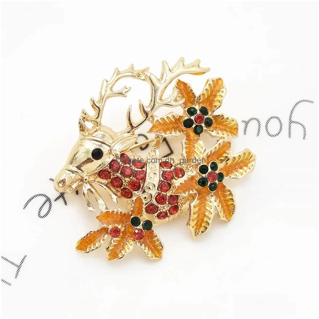 Golden Rhinestone Christmas Deer Female Angel Brooch Christmas Accessories Brooch