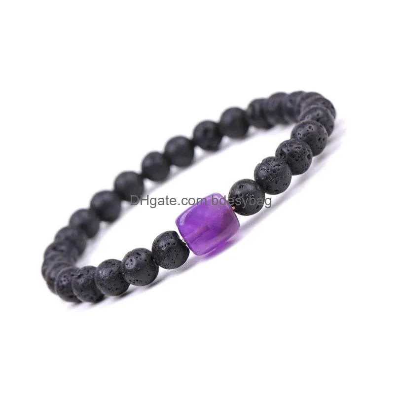 6mm Natural Lava Stone Handmade Strands Charm Bracelets Elastic Bangle For Women Men Party Club Beaded Jewelry