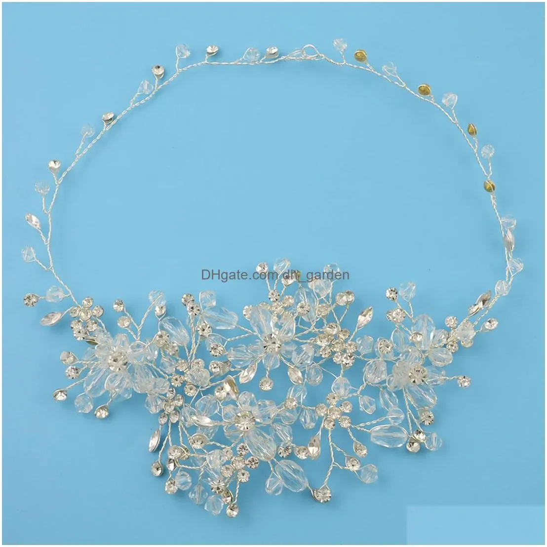 US Warehouse Trendy Alloy Flower Bridal Headband Prom Tiara Wedding Hair Accessories Handmade Hair Vine Crystal Headband Bride Hair