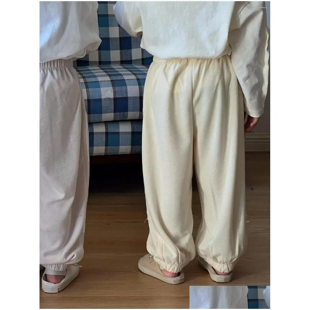 trousers 2024 spring children solid cotton baby girls loose harem pants kids boys casual striped sweatpants toddler clothes