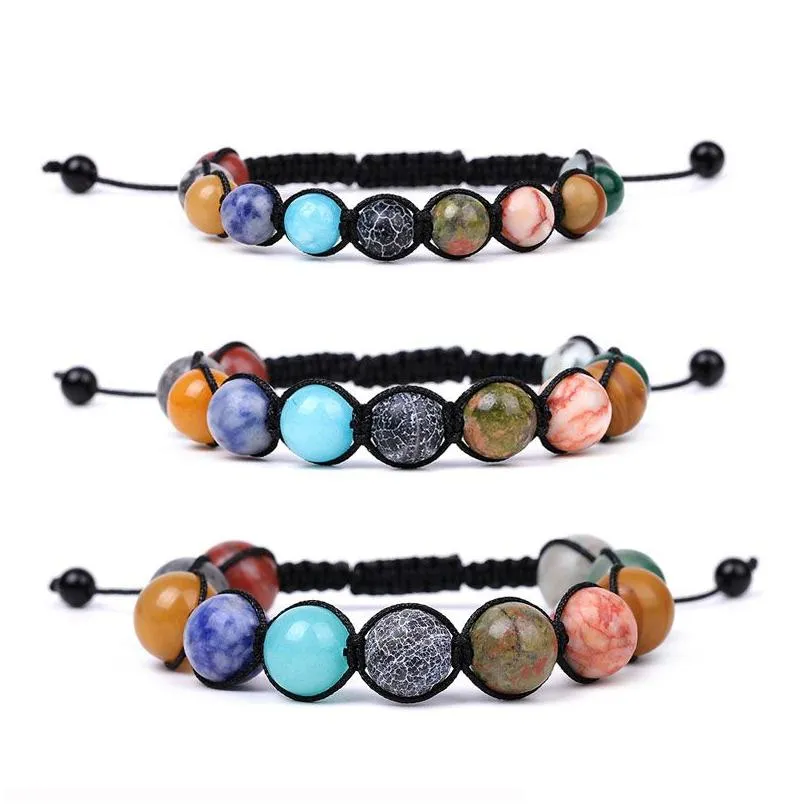 8mm 10mm Natural Stone Handmade Rope Braided Charm Bracelets Beaded Fashion Jewelry For Women Men