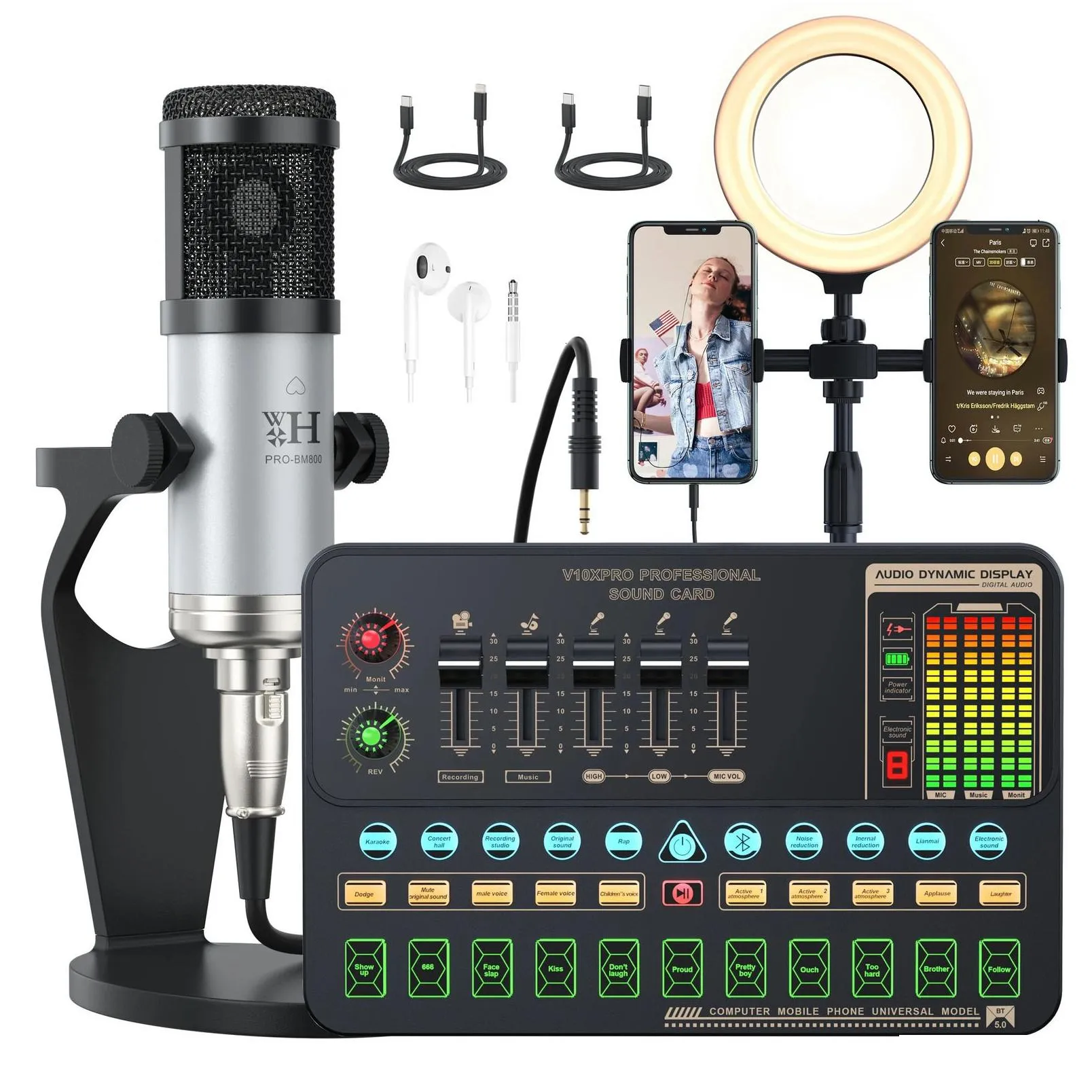microphones upgrade professional audio v10xpro sound card set pro bm800 mic studio condenser microphone for live streaming 231117