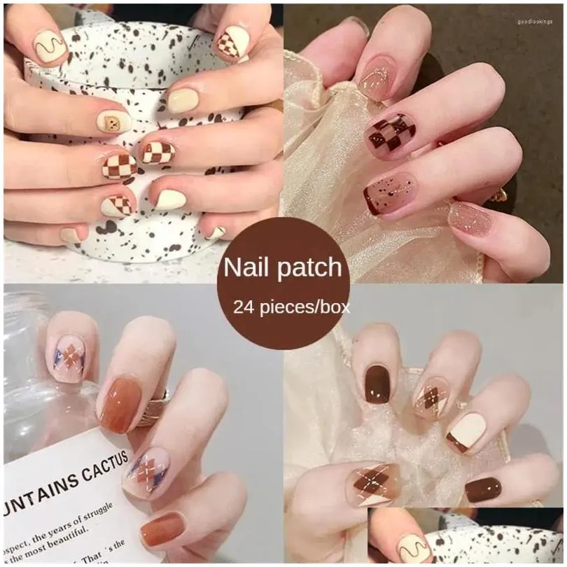 false nails fake press on nail designs art long tips forms with glue stick stickers reusable set acrylic artificial