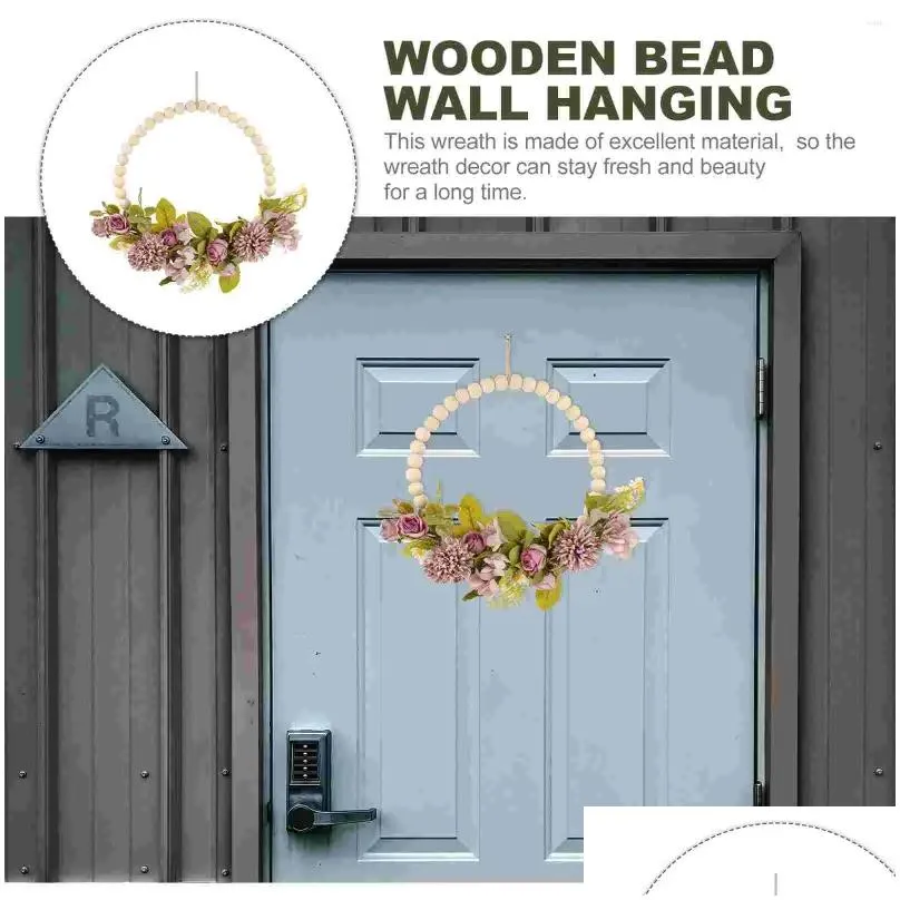 decorative flowers faux wood bead garland farmhouse pendant hanging floral wreath peony wall decor door plastic