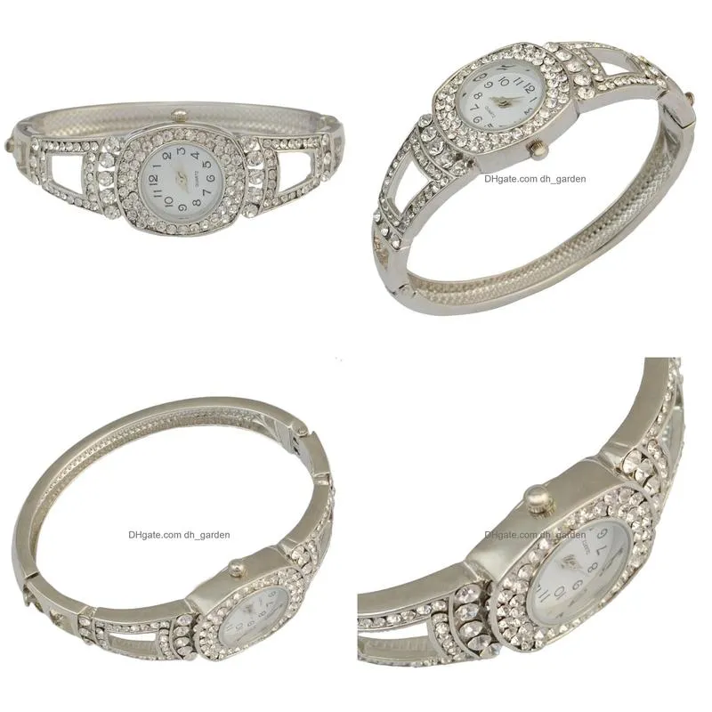 idealway Fashion Style Silver Watch Women Bracelet Charming Rhinestone Flower Alloy Bracelets wristwatch Quartz Watch Clock