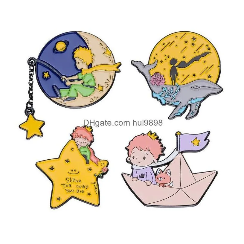 cartoon accessories prince fox enamel pins custom moon star paper boat whale brooches lapel badges jewelry gift for kids friends dro