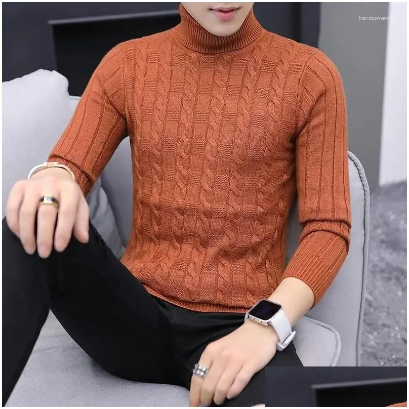 Men`S Sweaters Mens Sweaters Autumn And Winter High Neck Sweater Knitted Plover Round Warm Plovers Slim Fitting Casual Drop Delivery Dhkr0