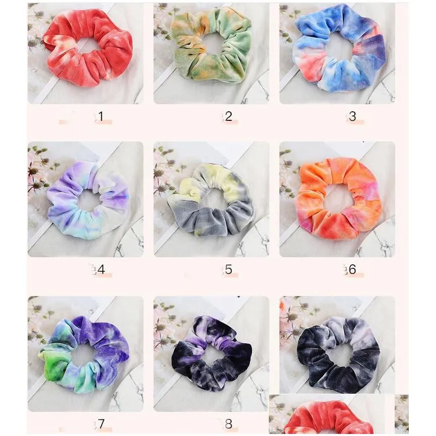 9 colors ins velvet hair scrunchies tie dye hair band stretchy rainbow hairbands women loop holder girls hair accessories