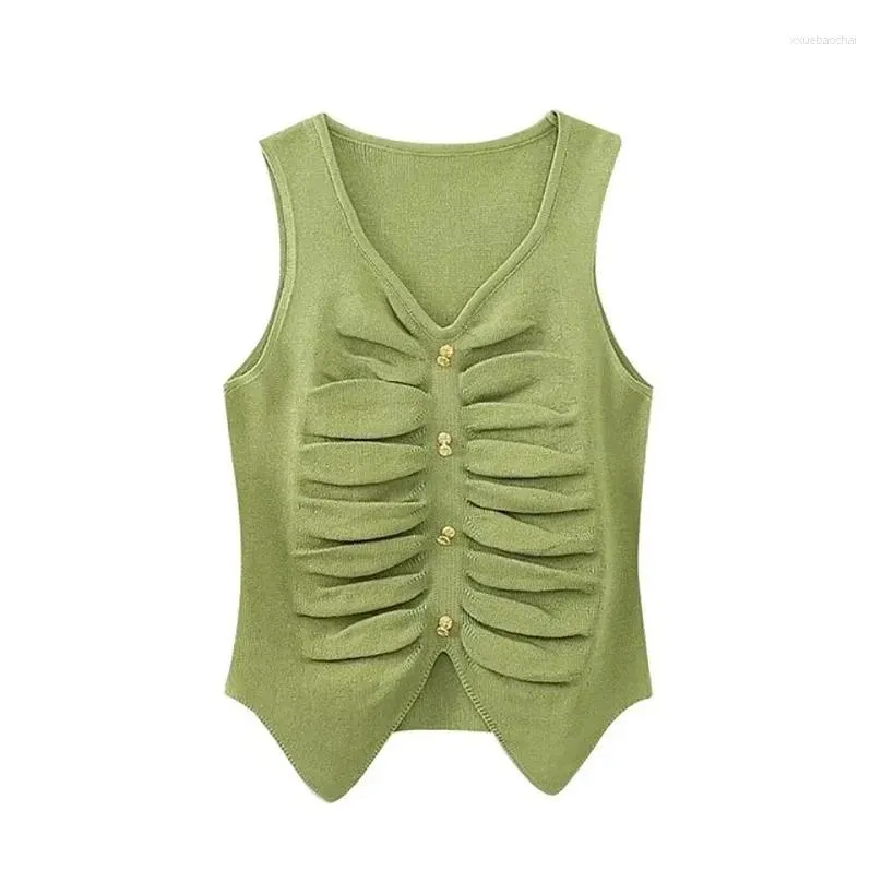 women`s jackets women spring fashion cropped button decoration knitted tank tops vintage sleeveless v neck female camis chic