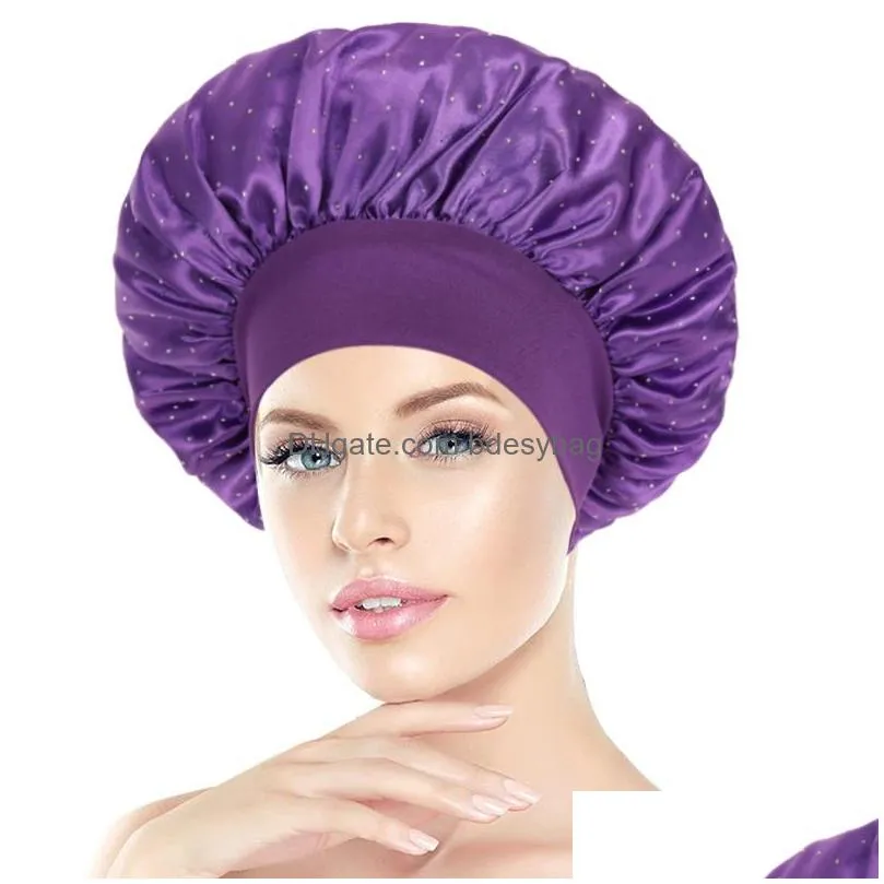 Solid Color Satin Wide Band Night Hats For Women Lady Elastic Sleep Caps Bonnet Hair Care Fashion Accessories Beanie