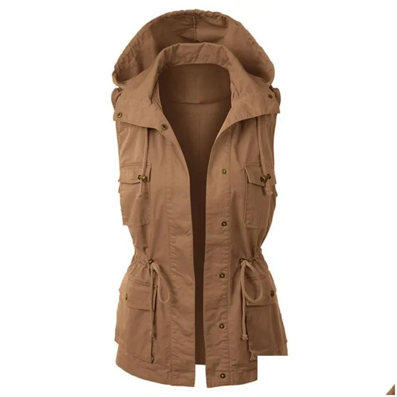 lu women winter vest womens lightweight sleeveless military drawstring jacket hooded vest women winter warm casual sleeveless coat