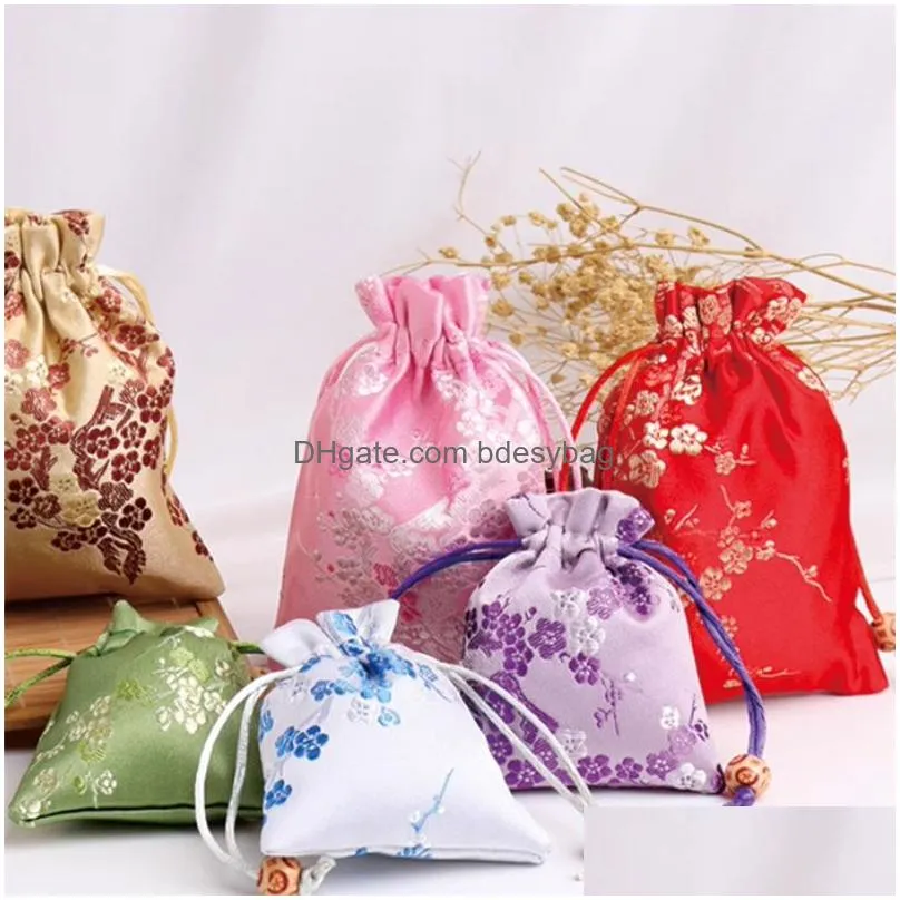 Jewelry Pouches, Bags Jewelry Packaging Display Dstring Bags For Women Girl Storage Chinese Silk Flower Embroidery Bracelet Pendant Ne Dhti6