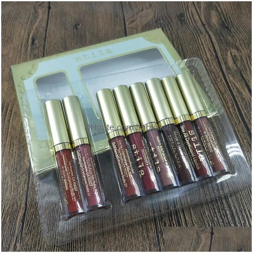 Lip Gloss Brand Makeup Stila Star Studded 8Pcs Liquid Lipstick Lip Gloss Set Stay All Days Long Lasting Creamy Shimmer In Stock3676403 Dh1Dm