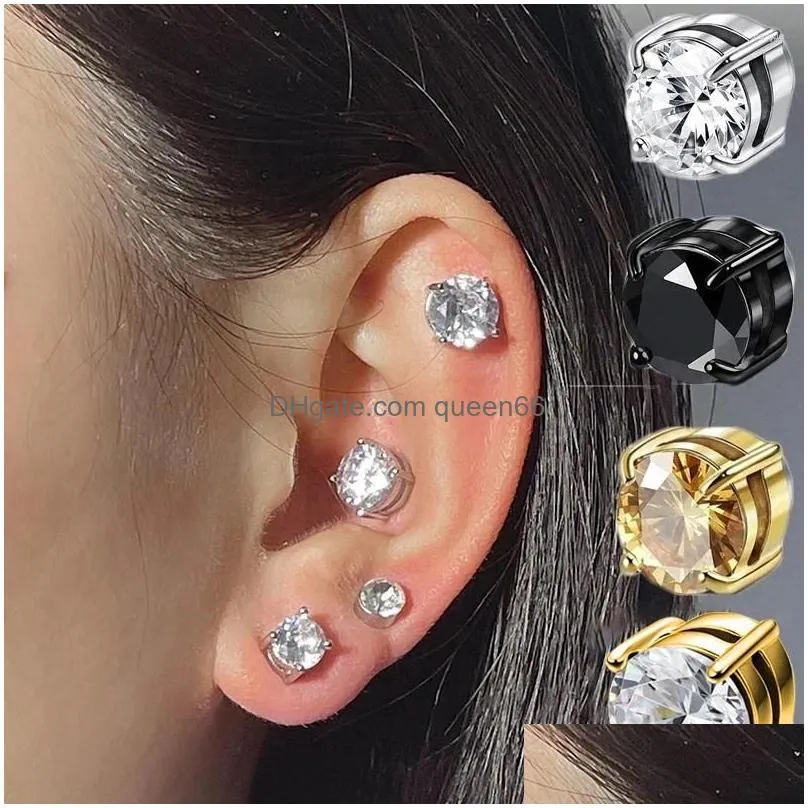 Stud Earrings 1 Pair Punk Mens Crystal Zircon Strong Magnet Magnetic Ear Non Piercing Korean Anti Allergic Body Jewelry Gift Drop Del Dhrtl