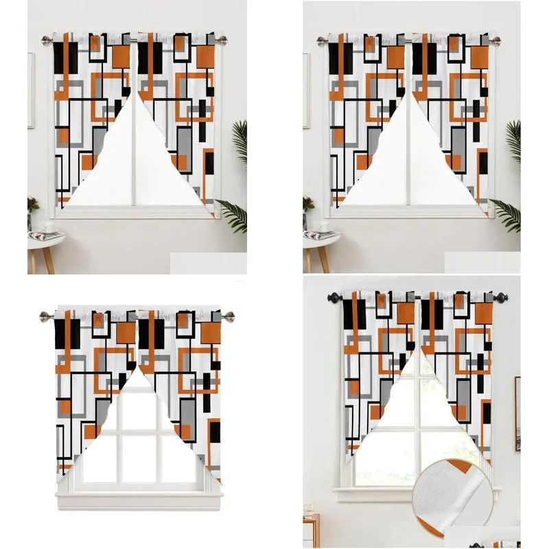 curtain retro nordic geometric abstract orange triangular for cafe kitchen short door living room window curtains drapes