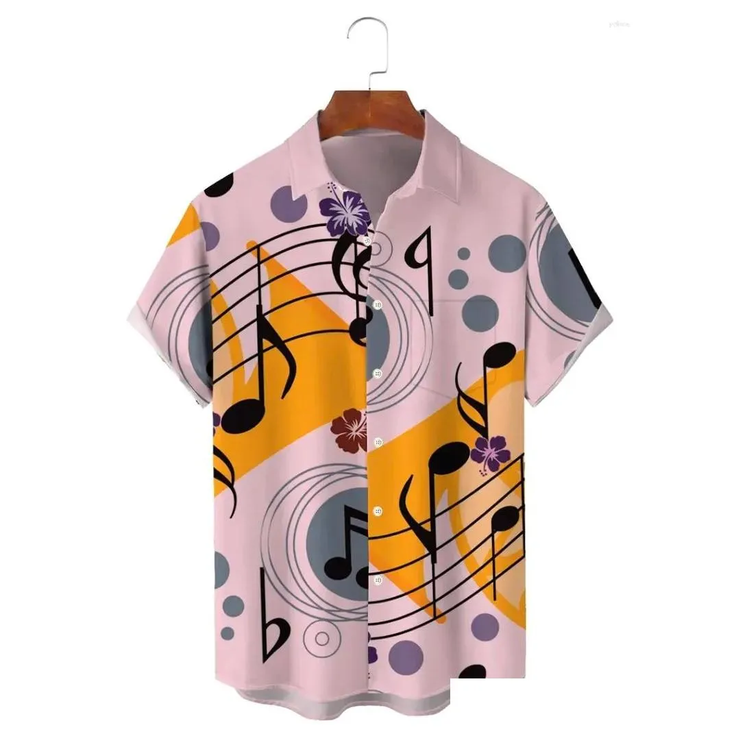 men`s dress shirts hawaiian shirt for men/women summer mens music note print y2k streetwear t-shirt short sleeve oversized