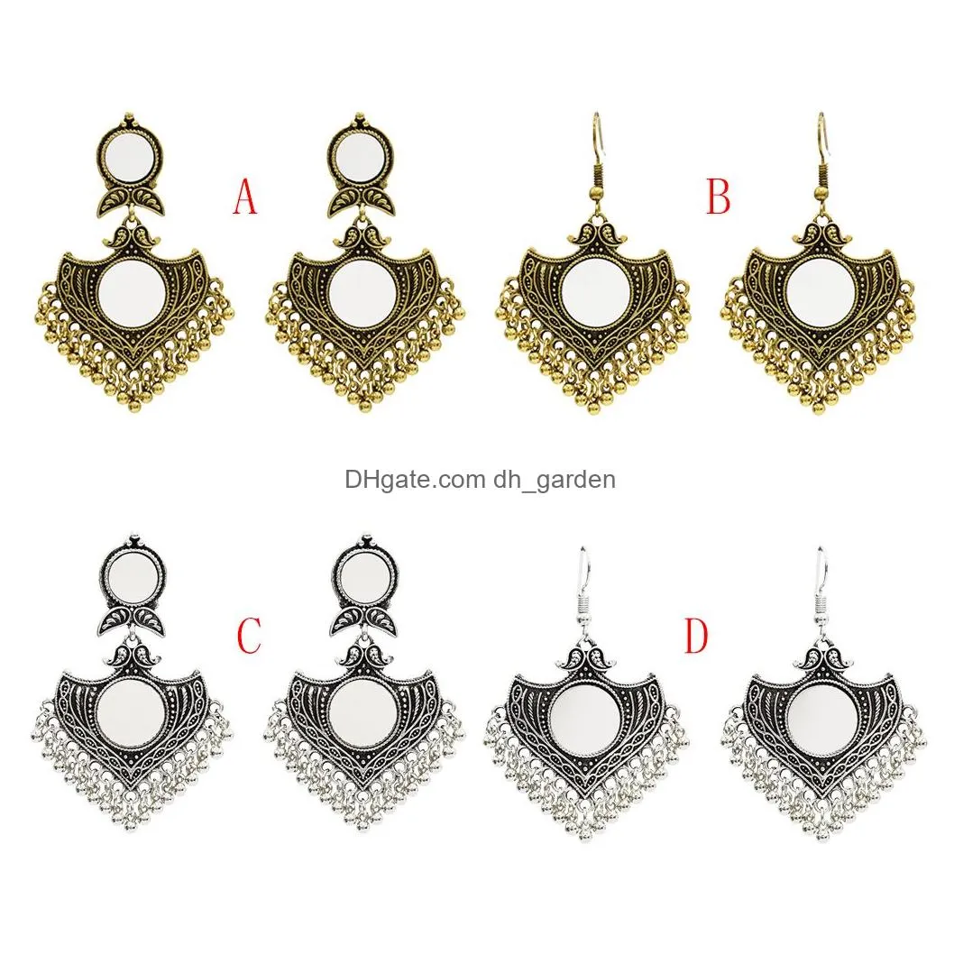 US Warehouse New Trendy Vintage Europe And America Ethnic Gold Silver Mirror Drop Dangle Earrings For Women Jewelry