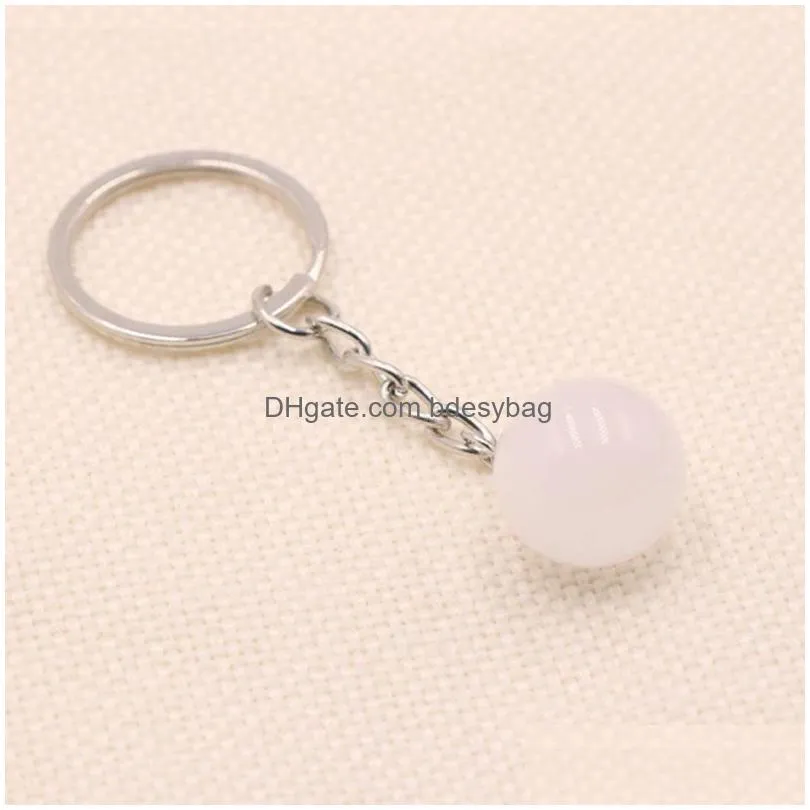 Key Rings 16Mm Natural Crystal Stone Ball Sier Plated Key Rings Keychains For Women Men Party Club Car Bag Decor Jewelry Drop Deliver Dhrsa
