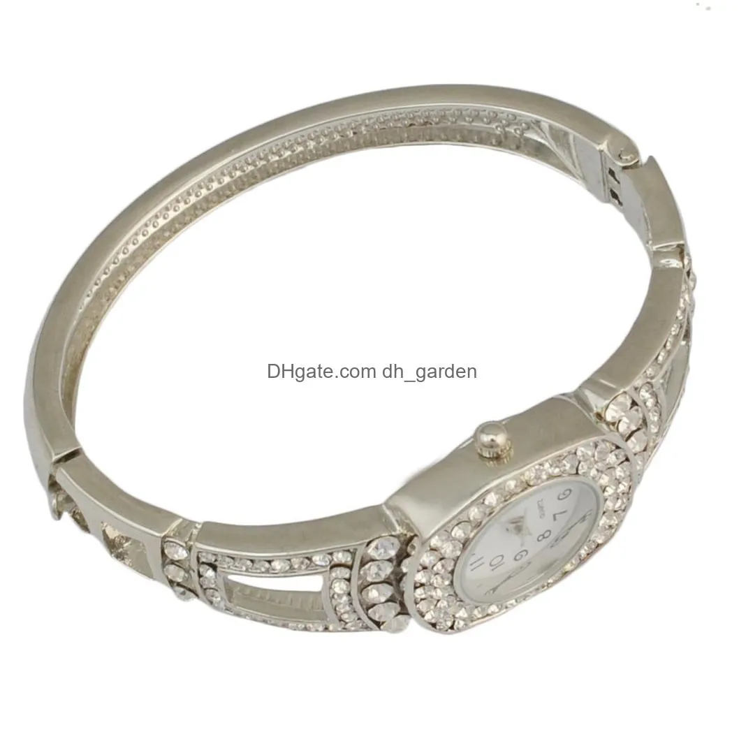 idealway Fashion Style Silver Watch Women Bracelet Charming Rhinestone Flower Alloy Bracelets wristwatch Quartz Watch Clock
