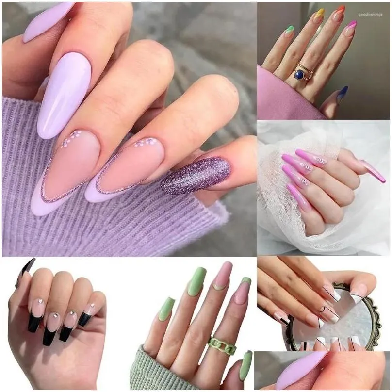 false nails purple glitter almond french fake long ballerina black