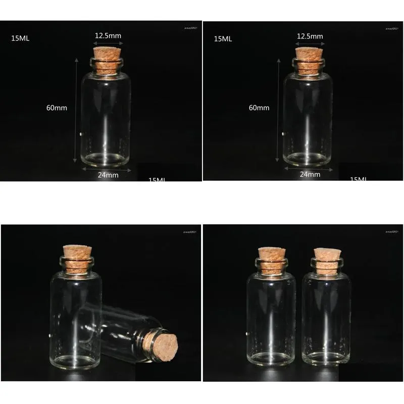 bottles 3pcs 24 60mm 15ml glass empty mini jars with lid cork stoppers for diy craft wedding home decoration - transparent