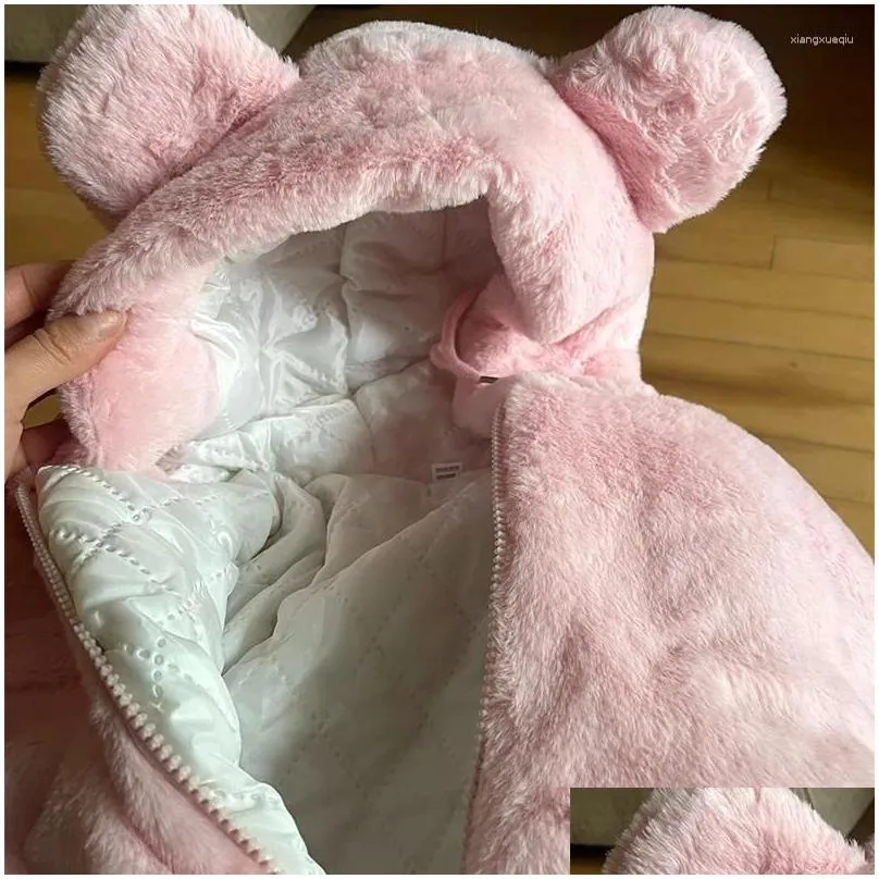 jackets cute big ear plush baby jacket autumn winter warm faux fur coats for girls hooded snow coat soft children ouertwear clothing