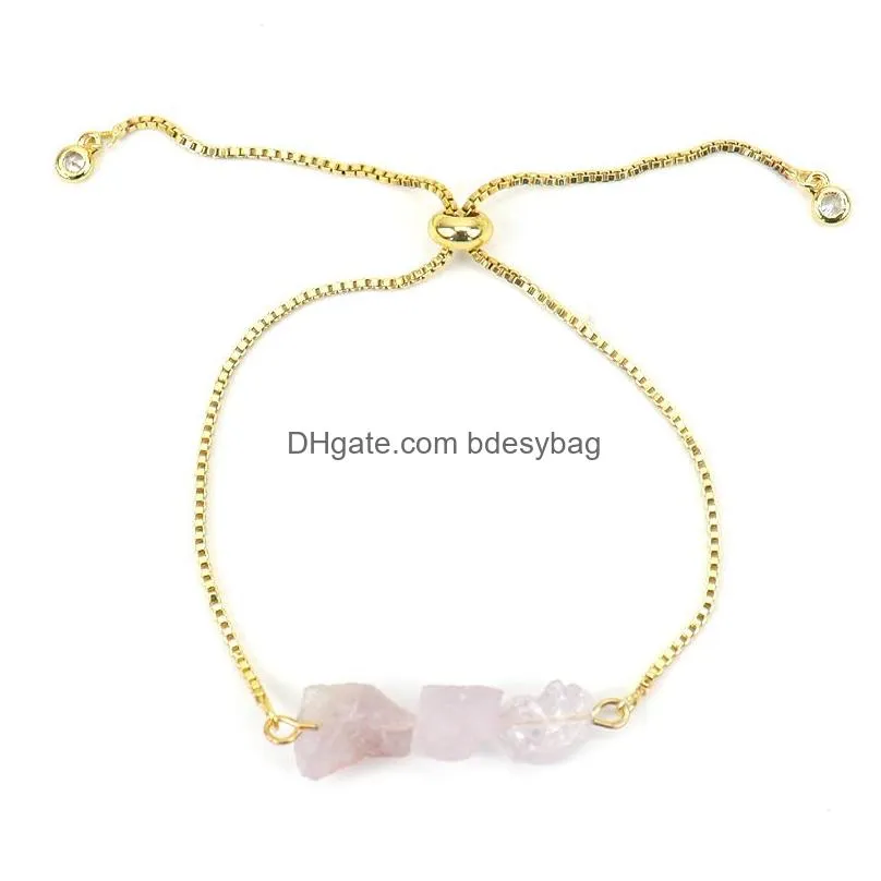 Irregular Natural Crystal Stone Gold Silver Plated Chain Charm Bracelets For Women Girl Handmade Party Club Jewelry