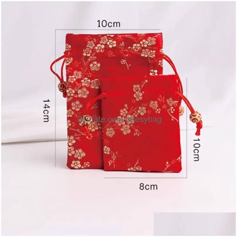 Jewelry Packaging Display Drawstring Bags For Women Girl Storage Chinese Silk Flower Embroidery Bracelet Pendant Necklace Pouches