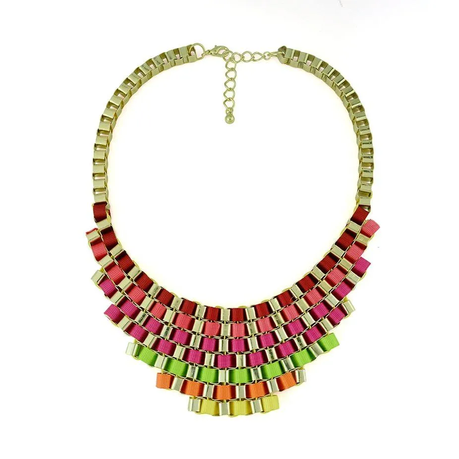 Ribbon Stripe Weave Necklace Fashion Gold Plated Metal Geometry Necklace Multilayer Color