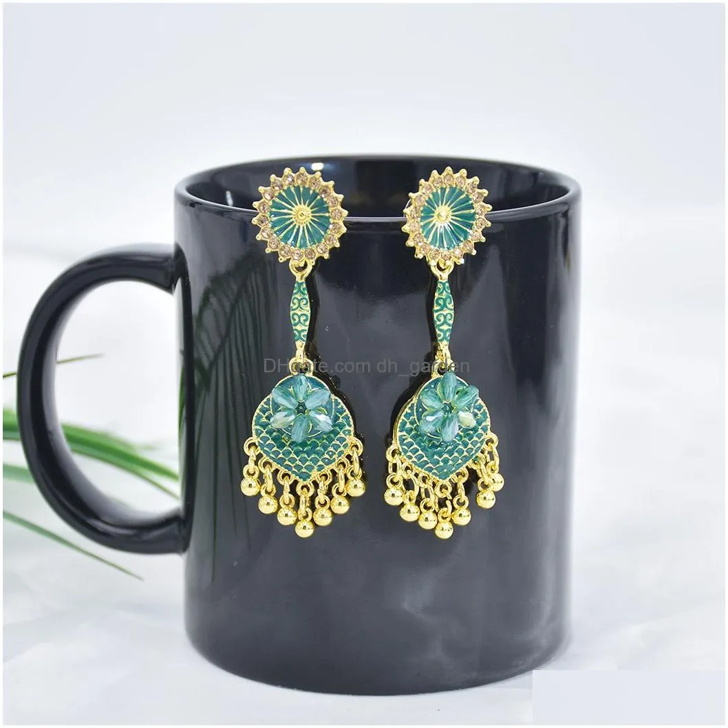Indian Jhumki Earrings for Women Gold Alloy with Big Crystal Bells Tassel Earring Party Jewelry Gift