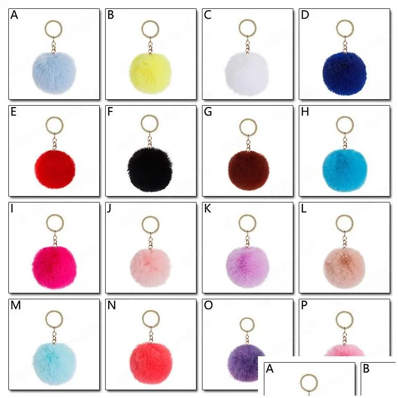 16 colors fluffy fur keychain soft faux rabbit fur ball car keyring pompom key chains women bag pendant jewelry gifts