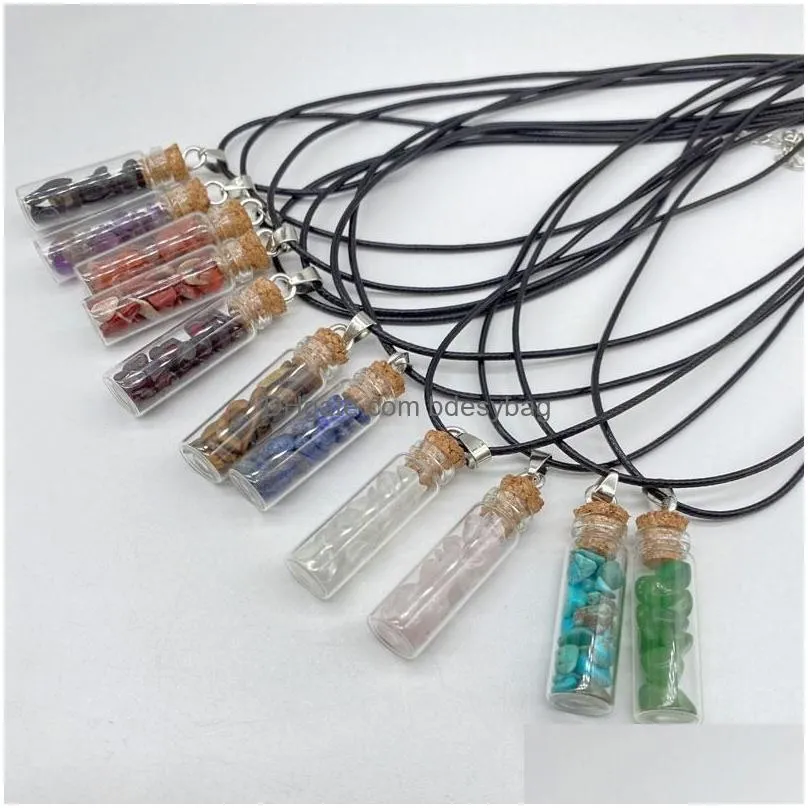 Handmade Energy Crystal Stone Cute Glass Bottle Pendant Necklaces For Women Men Lovers Party Chain Jewelry