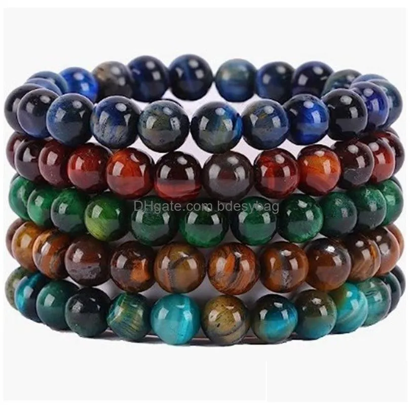 8mm Natural Stone Handmade Beaded Strands Charm Bracelets 5pcs Set Party Club Yoga Sports Jewelry For Men Women