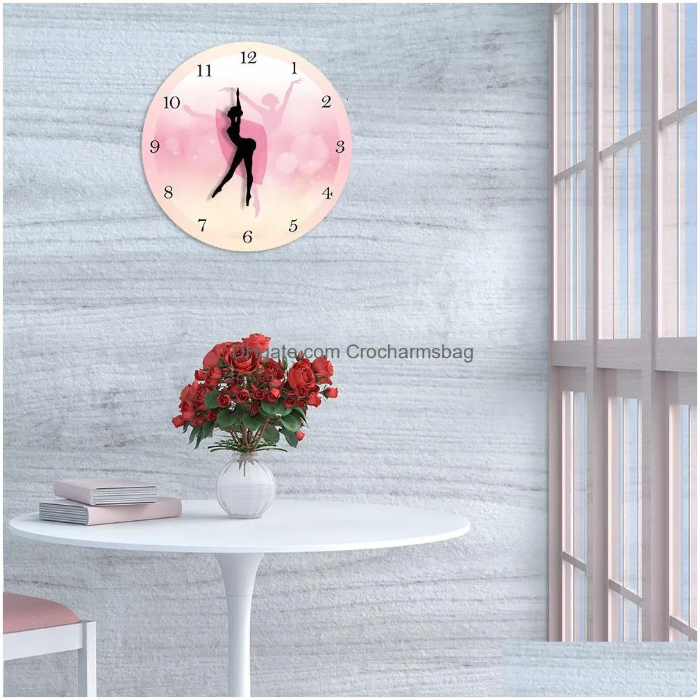 Wall Clocks Clocks Wall Ballet Dancer With Arabic Numerals Girl Bedroom Decor Princess Pink Clock Dancing Art Ballerina Moving Leg Dro Dhnzz